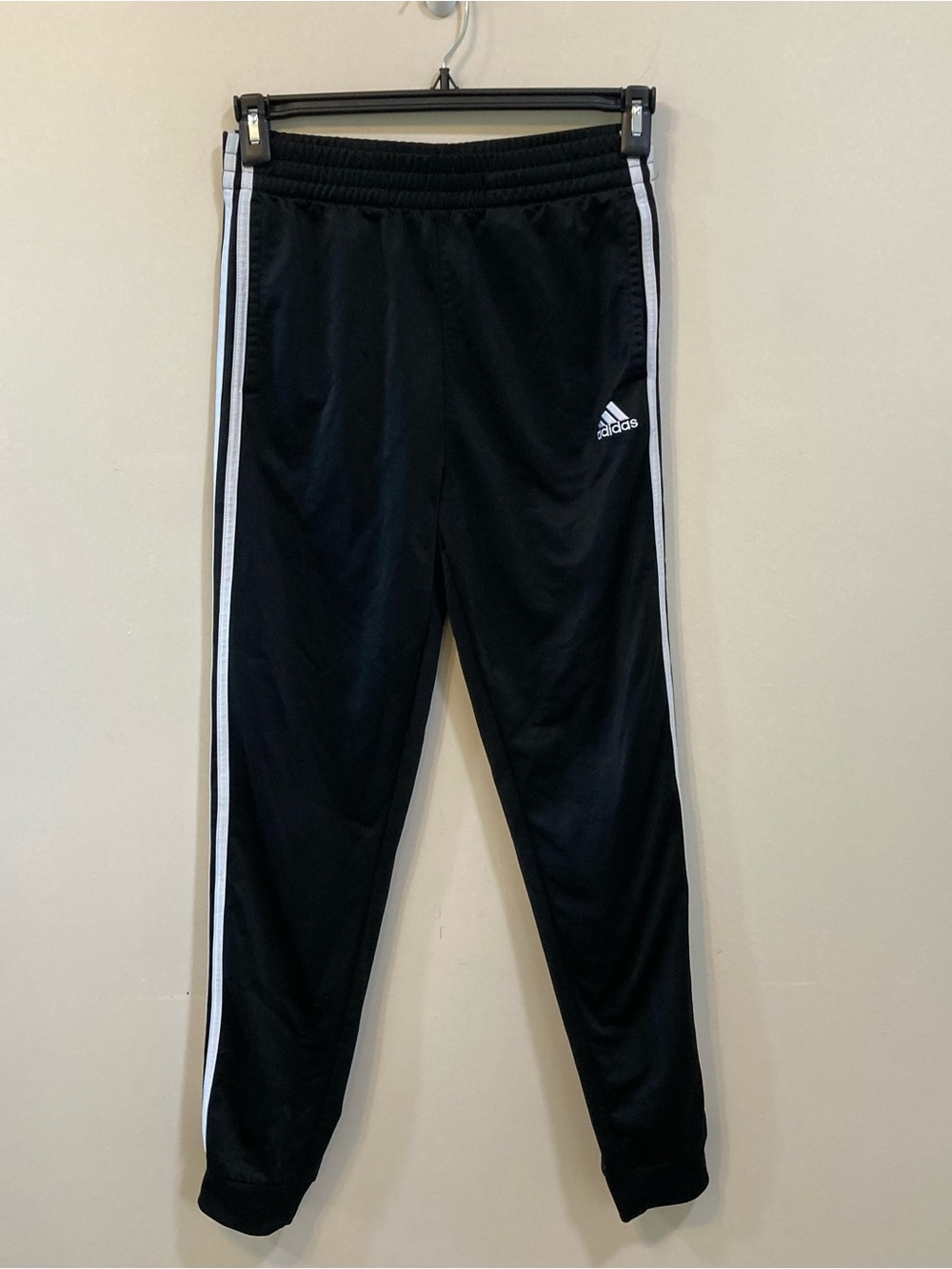 Adidas Track Jogger Pants Black/White 3-Strips Pull On Boys XL 18-20 Pockets